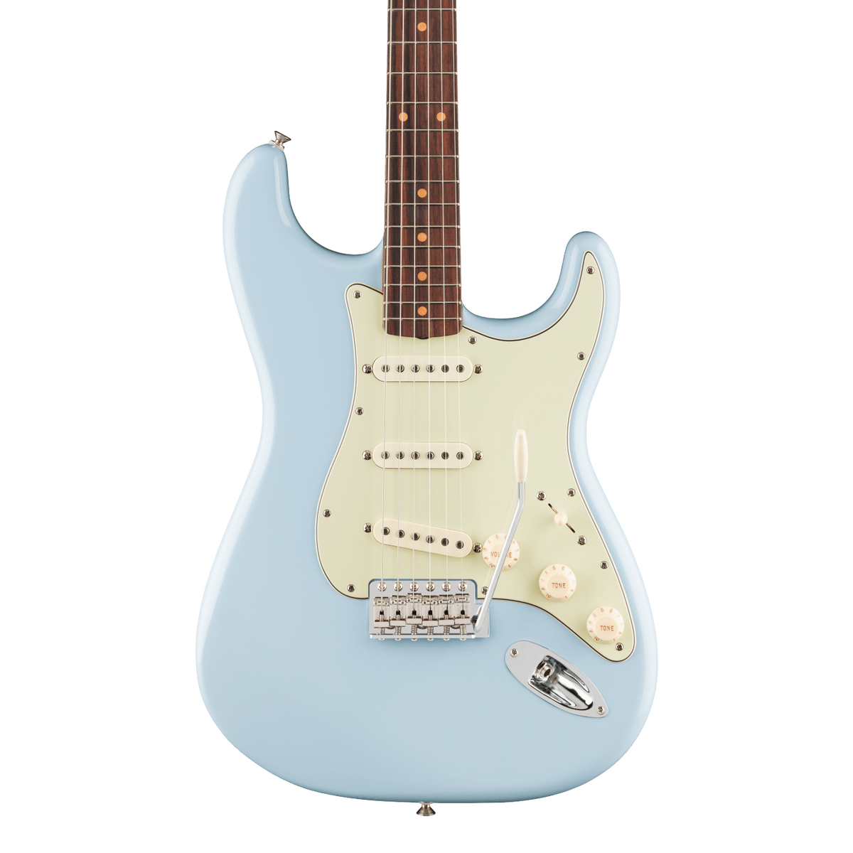 Front of Fender Vintera III Early '60s Stratocaster Rosewood Sonic Blue.