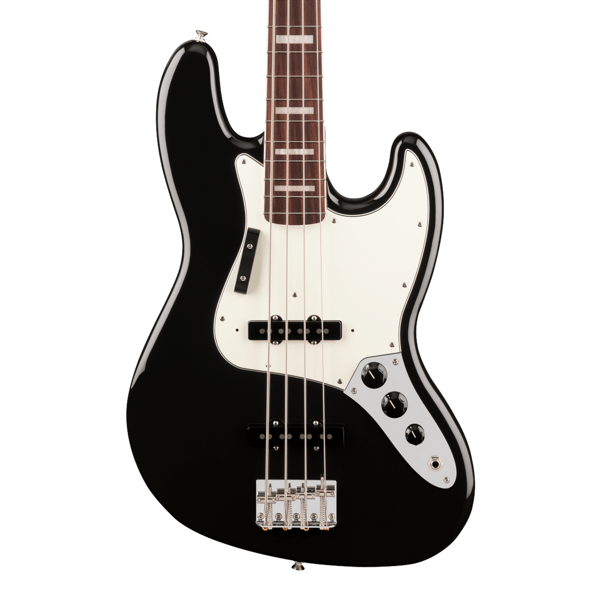 Front of Fender Vintera III Early '70s Jazz Bass Rosewood Black.