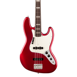 Front of Fender Vintera III Early '70s Jazz Bass Rosewood Candy Apple Red.