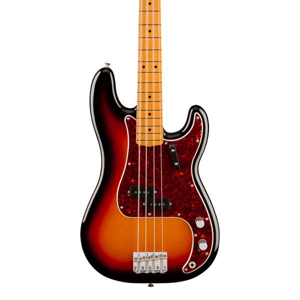 Front of Fender Vintera III Late '60s Precision Bass Maple 3-Color Sunburst.