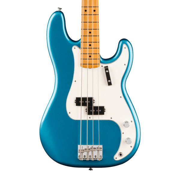 Front of Fender Vintera III Late '60s Precision Bass Maple Lake Placid Blue.