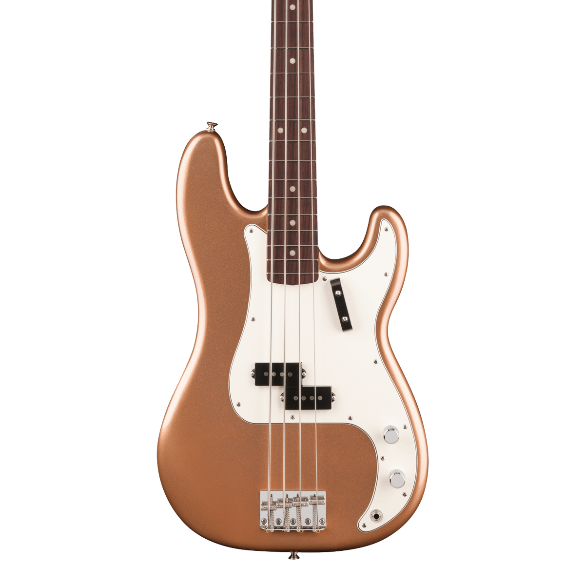 Front of Fender Vintera III Late '60s Precision Bass Rosewood Firemist Gold.