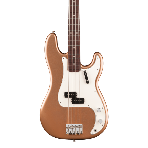Front of Fender Vintera III Late '60s Precision Bass Rosewood Firemist Gold.