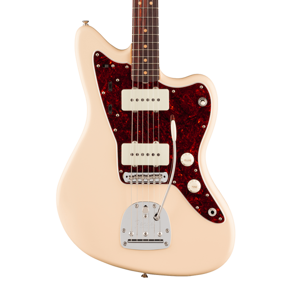Front of Fender Vintera III Mid '60s Jazzmaster Rosewood Olympic White.