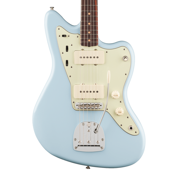 Front of Fender Vintera III Mid '60s Jazzmaster Rosewood Sonic Blue.