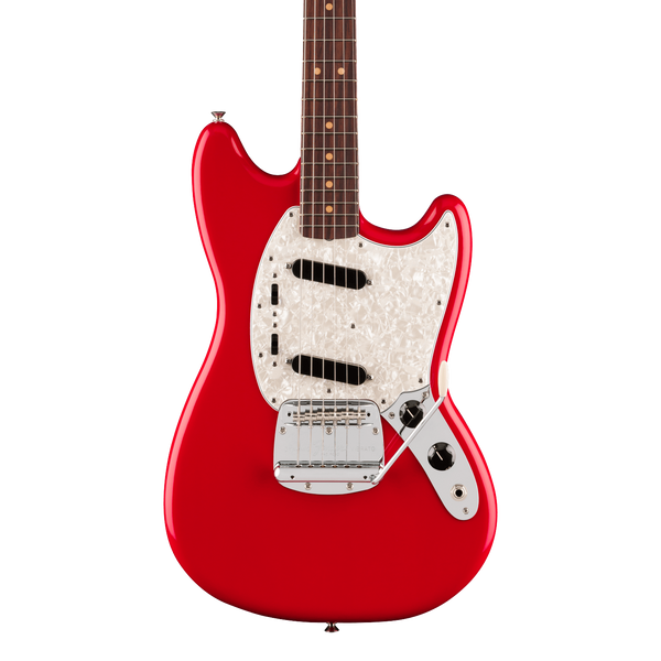 Front of Fender Vintera III Mid '60s Mustang Rosewood Dakota Red.
