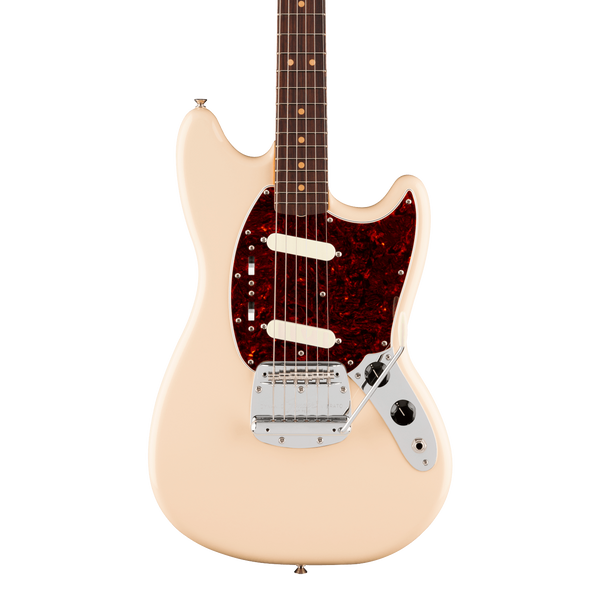 Front of Fender Vintera III Mid '60s Mustang Rosewood Olympic White.