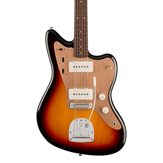 Front of Fender Vintera II Road Worn '50s Jazzmaster Rosewood 3-Color Sunburst.