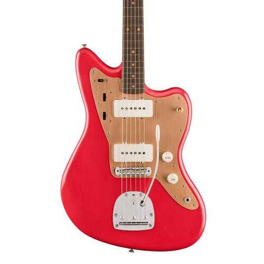 Front of Fender Vintera II Road Worn '50s Jazzmaster Rosewood Fiesta Red.