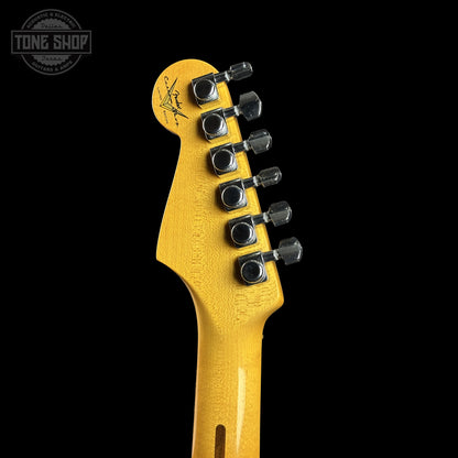 Back of Fender Custom Shop Custom Deluxe Stratocaster NOS Aged Lake Placid Blue CZ589420 headstock.