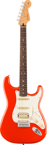 Full frontal of Fender Player II Stratocaster HSS Rosewood Fingerboard Coral Red.