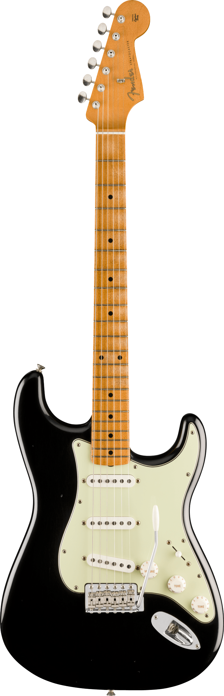 Full frontal of Fender Vintera II Road Worn '60s Stratocaster Maple Black.