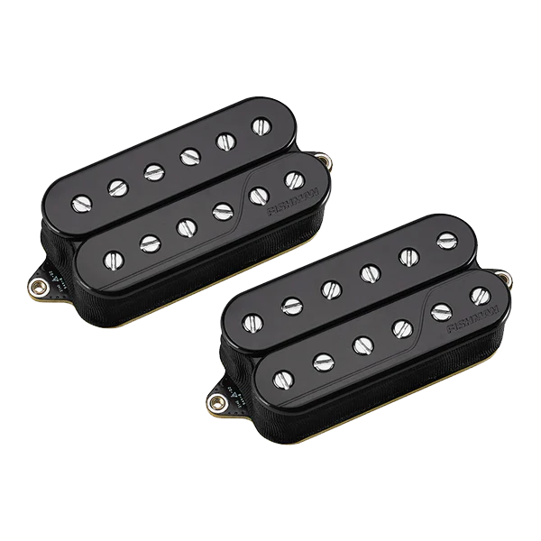 Top down angle of Fishman PRF-CS6-TH2 Fluence Signature Series Tim Henson 6-string Pickup Set Black.