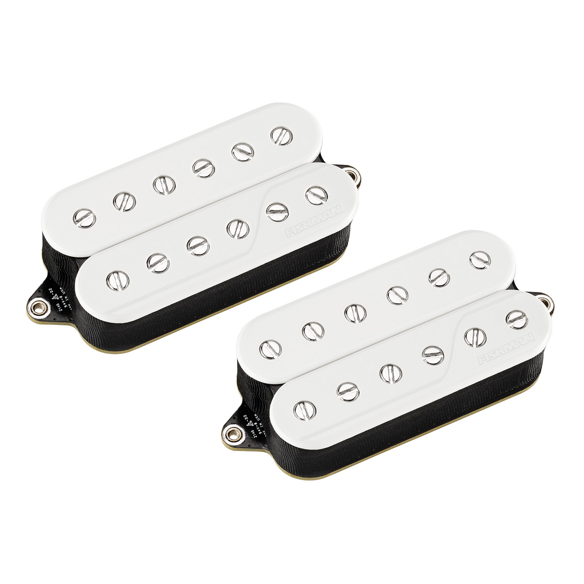 Top down angle of Fishman PRF-CS6-TW2 Fluence Signature Series Tim Henson 6-string Pickup Set White.