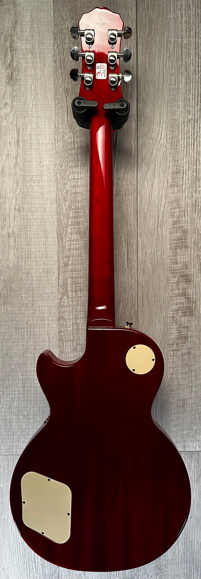 Back of full body view of 2012 Epiphone Les Paul Standard Pro Cherry Red w/bag 