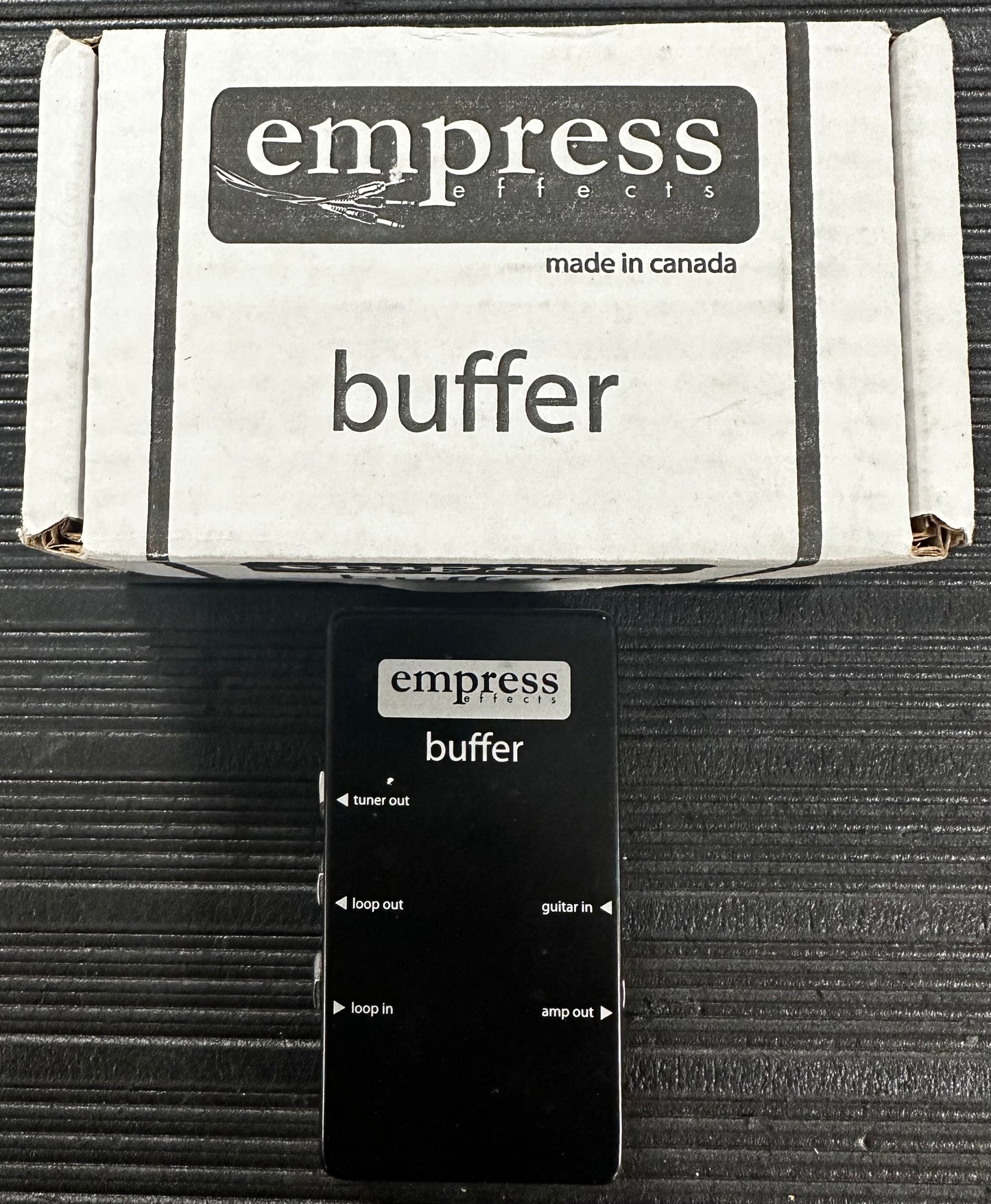 Top view with box of Used Empress Buffer Pedal w/Box 