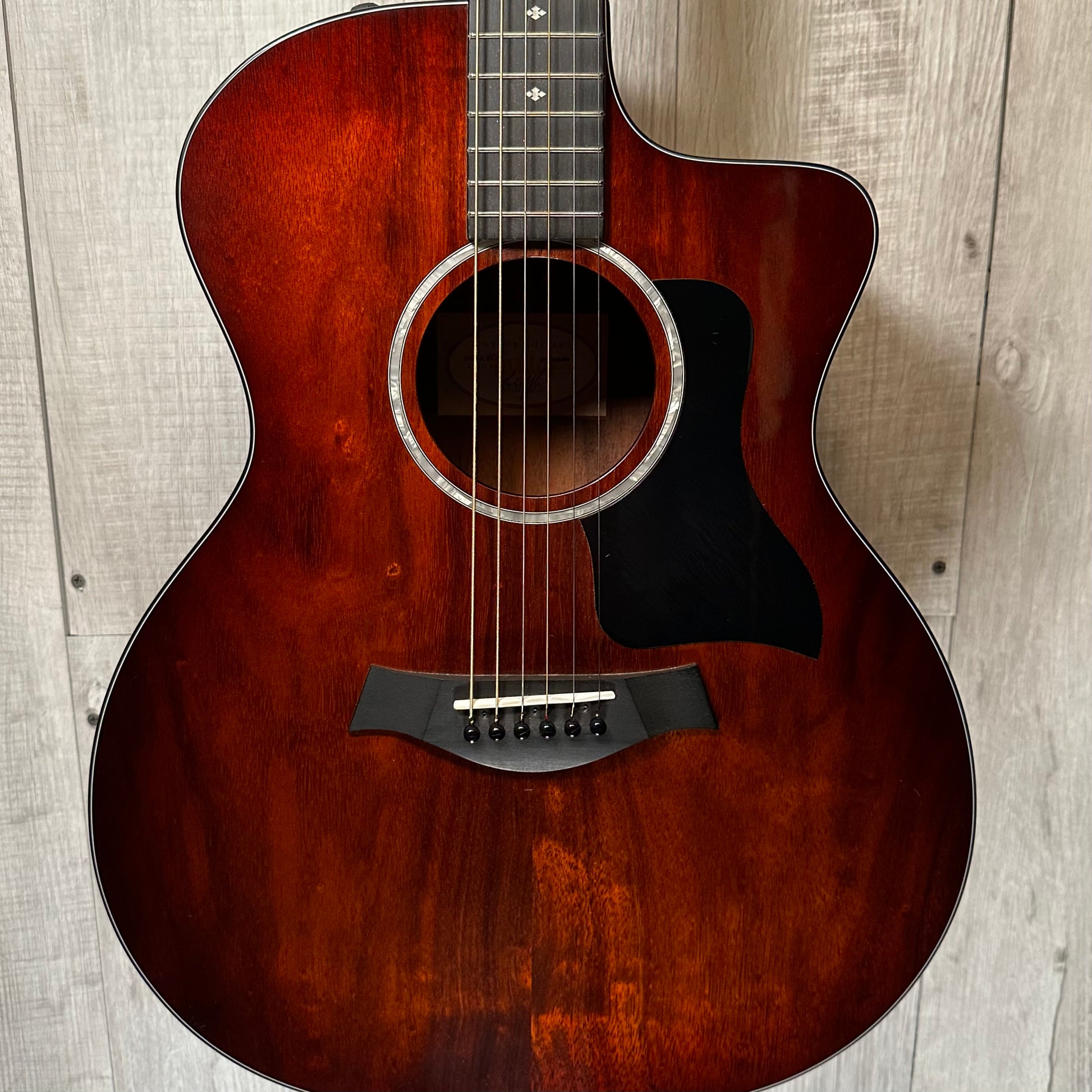 Front of Used 2018 Taylor 224CE-K-DLX Shaded Edge Burst TSS2737.