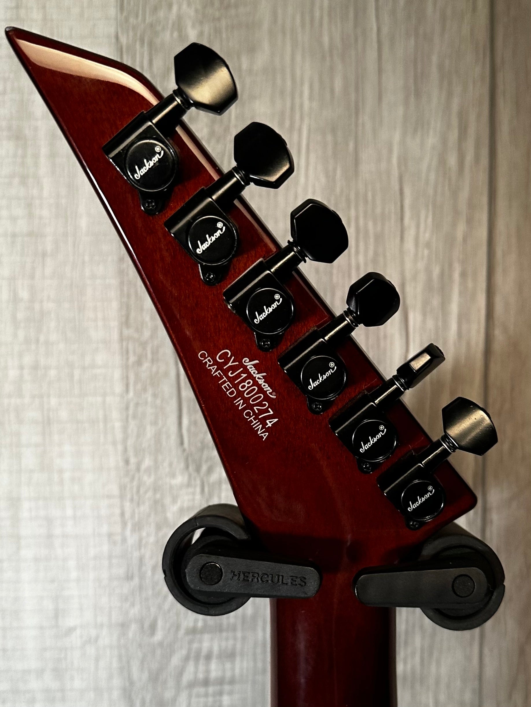 Back headstock view of Used 2018 Jackson X Series Soloist SLX Exotic Spalted Maple Natural 
