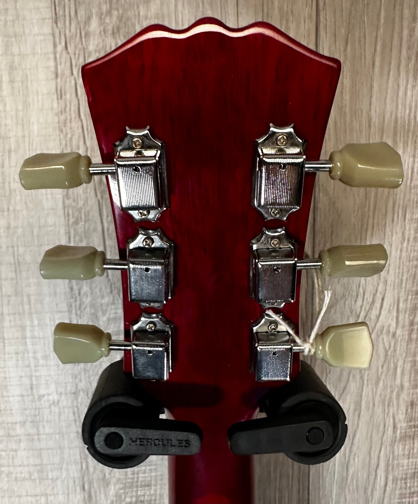 Back of headstock view of Used Stagg SEL-STD Cherry Sunburst w/case 