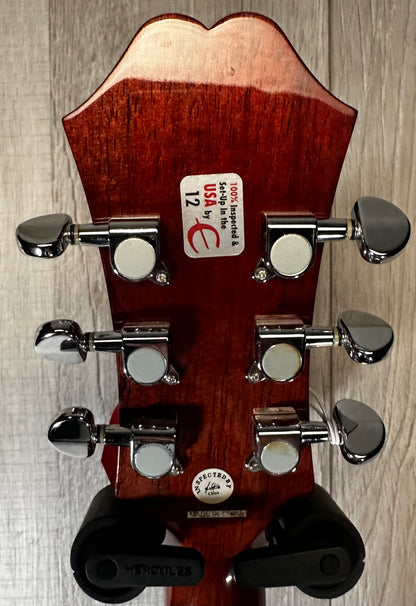 Back of headstock view of Used Epiphone AJ200SCENA Acoustic w/case 