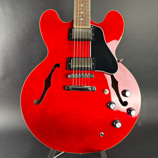 Front of body of Used Epiphone ES-335 Cherry.