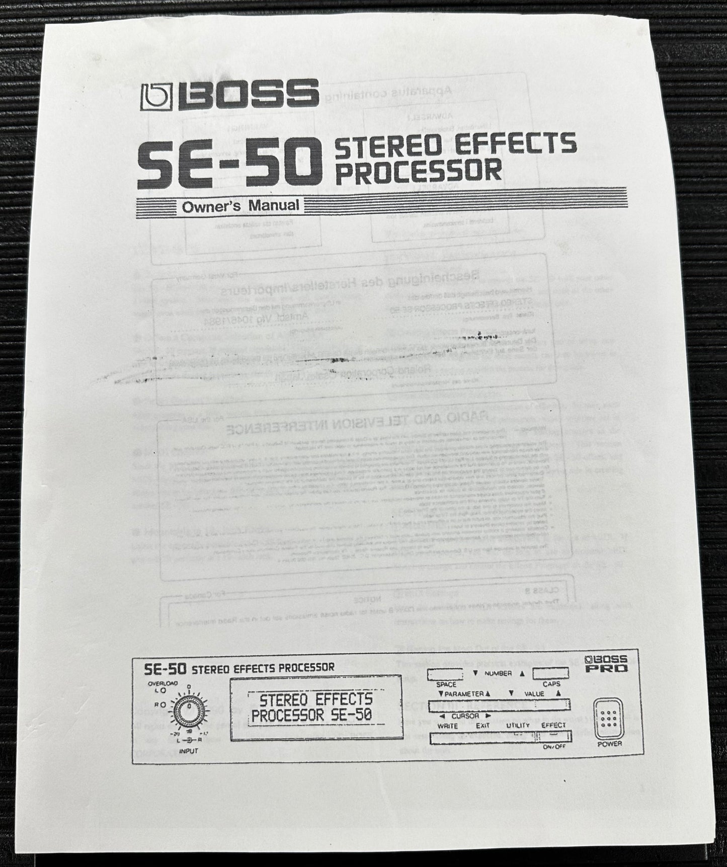 Used 1990's Boss SE-50 Stereo Effects Processor TSS2841 Owner's Manual.