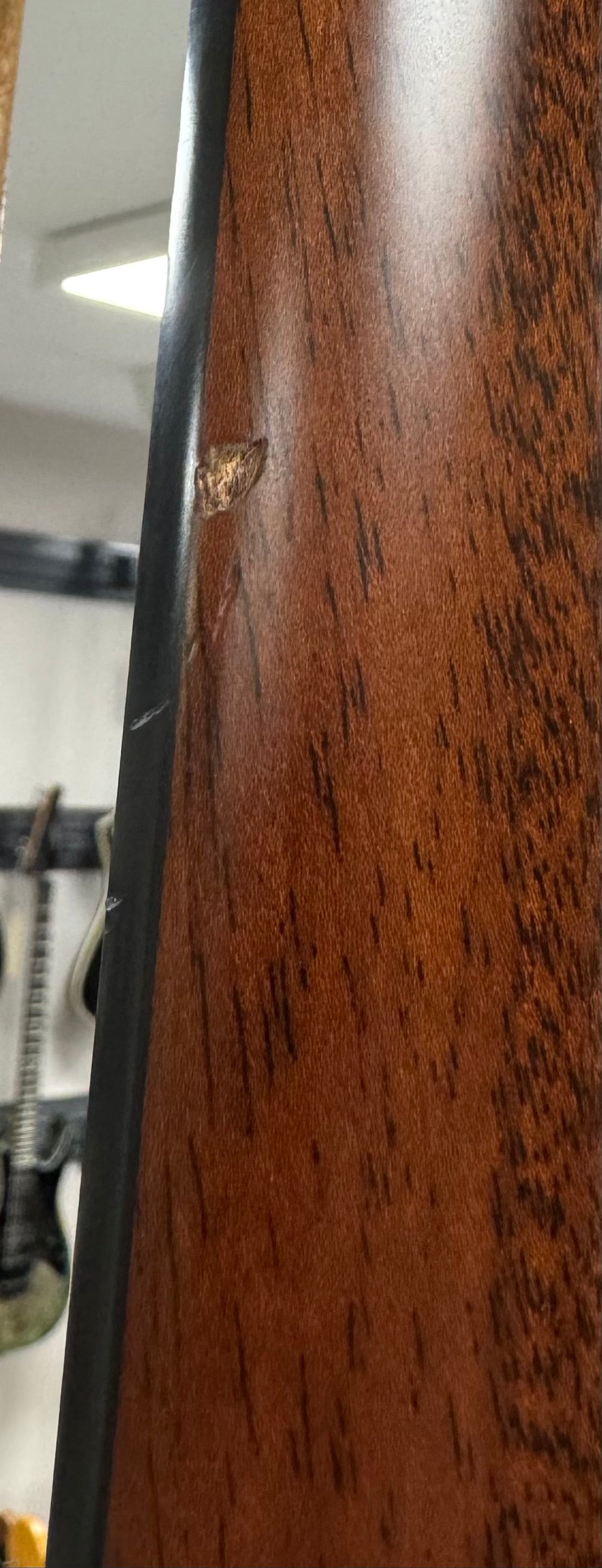 Ding in neck of Used Taylor 324ce Shaded Edgeburst w/case TSS6379