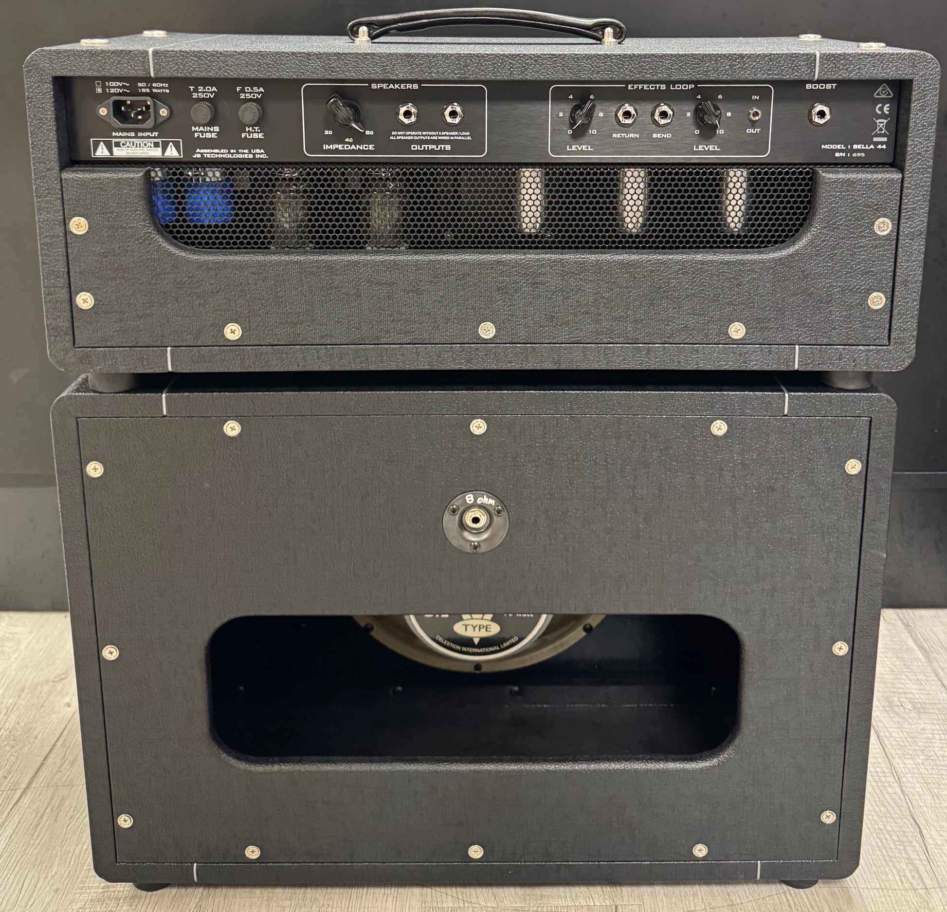 Back of Used Suhr Bella 44 Watt Guitar Head and Matching 1x12 Cab TSS6461