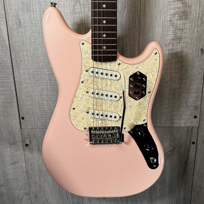 Front view of Used Squier Paranormal Cyclone Shell Pink w/bag