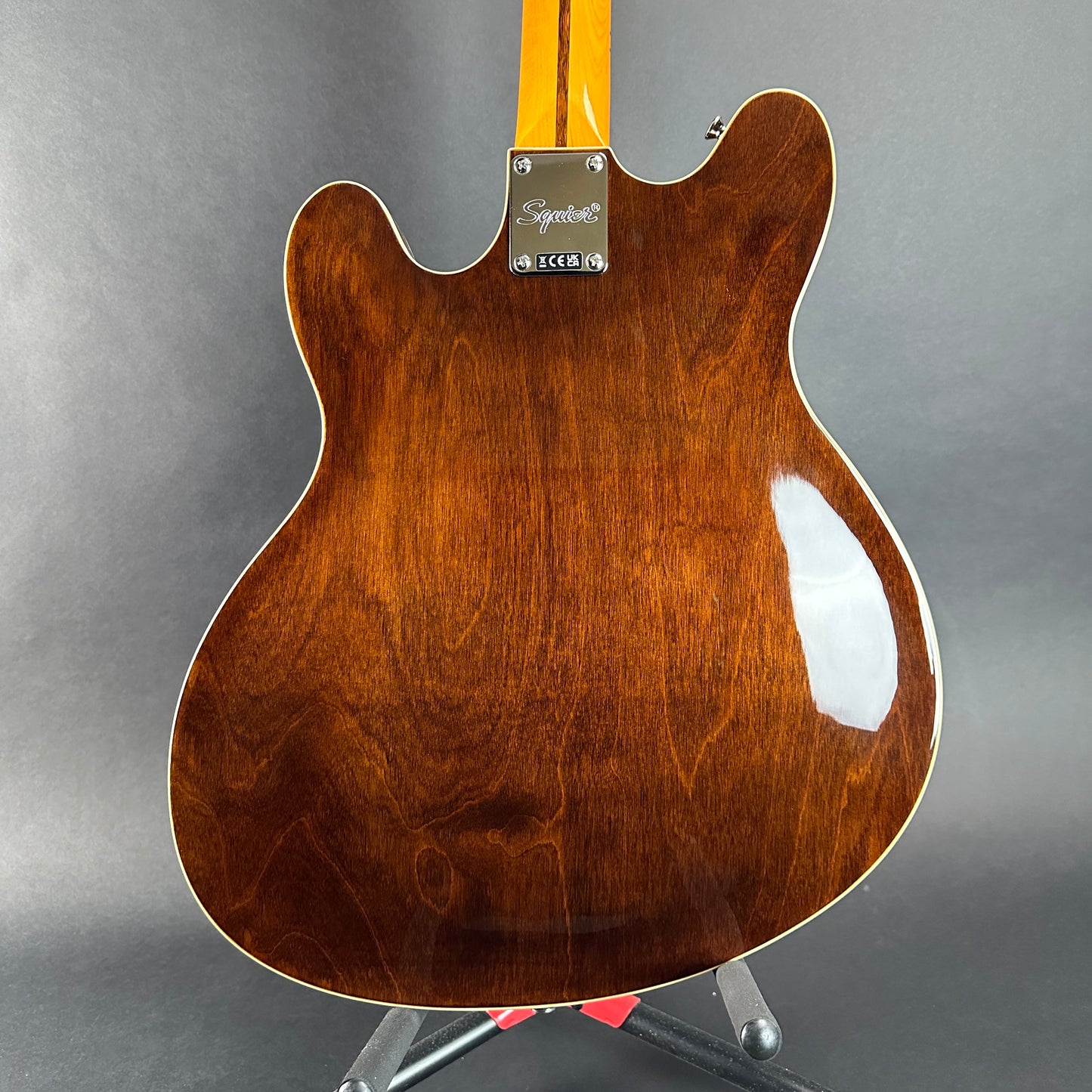 Back of body of Used Squier Starcaster Walnut.