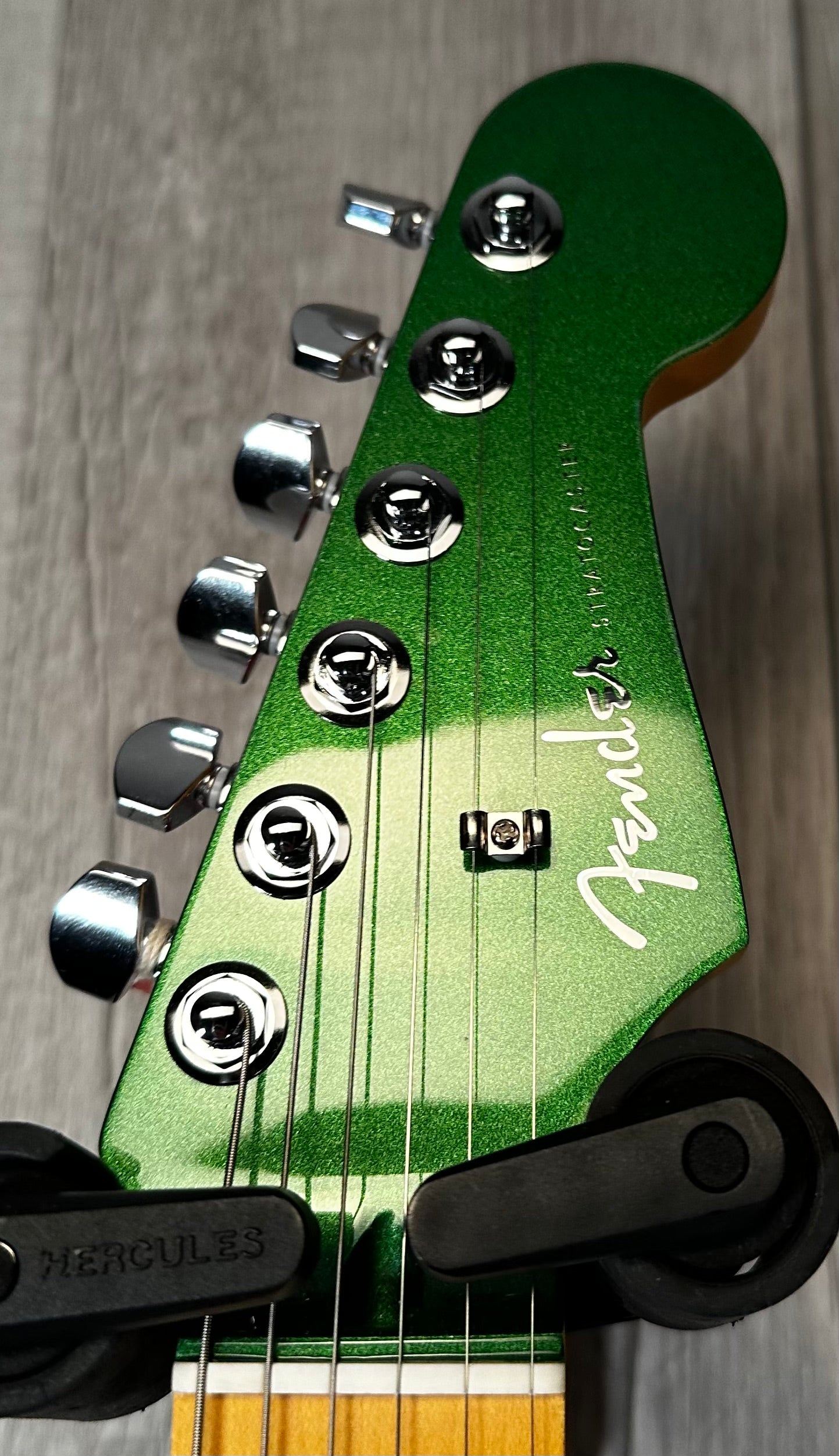 Headstock view of Used 2022 Fender Aerodyne Special Strat HSS MN Speed Green Metallic w/bag