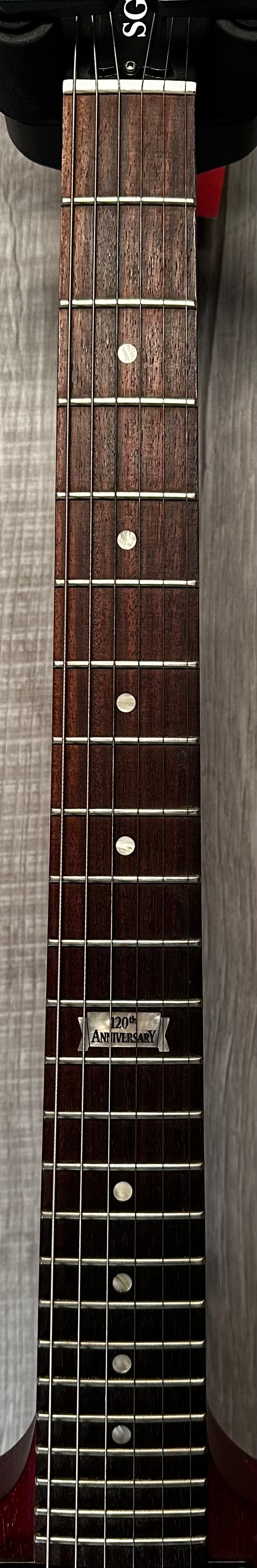 Neck view of Used 2014 Gibson SGJ 120th Anniversary Satin Cherry 