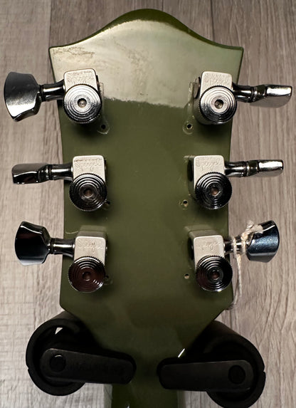 Back of headstock view of Used 2001 Gretsch G6118JR Double Anniversary JR 2-Tone Green w/Locking Tuners w/case 