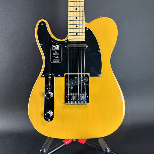 Front of body of Used Fender Player Telecaster Butterscotch Left Handed.