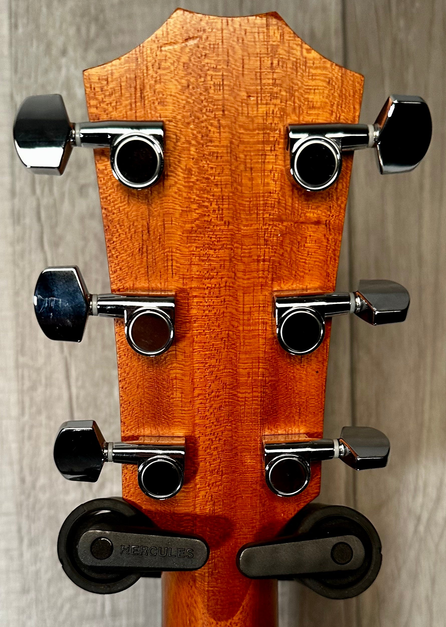 Back of headstock of Used 2018 Taylor 224CE-K-DLX Shaded Edge Burst TSS2737.