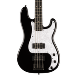 A black Fender Fusion P-Bass electric bass guitar with a white pearlescent pickguard, shown from the front against a solid white background.