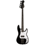 A A black Fender Fusion P-Bass electric bass guitar with a white pickguard, shown from the front against a solid white background.