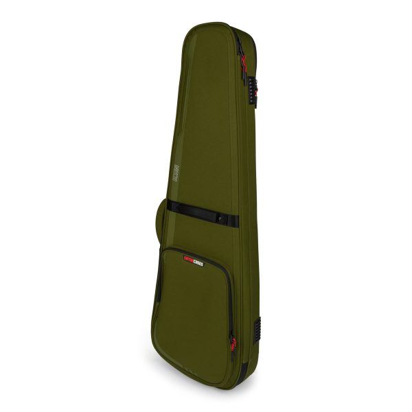 Front left angle of Gator ICON Series Bag for Electric Guitars Green.