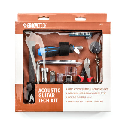 Front of Groovetech GTATC1 Acoustic Guitar Tech Kit in packaging. 