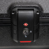 Close up of lock for Gator Patent Pending TSA Molded Plastic Case for Headless guitars by Ibanez, Strandberg, Aristides, Kiesel.