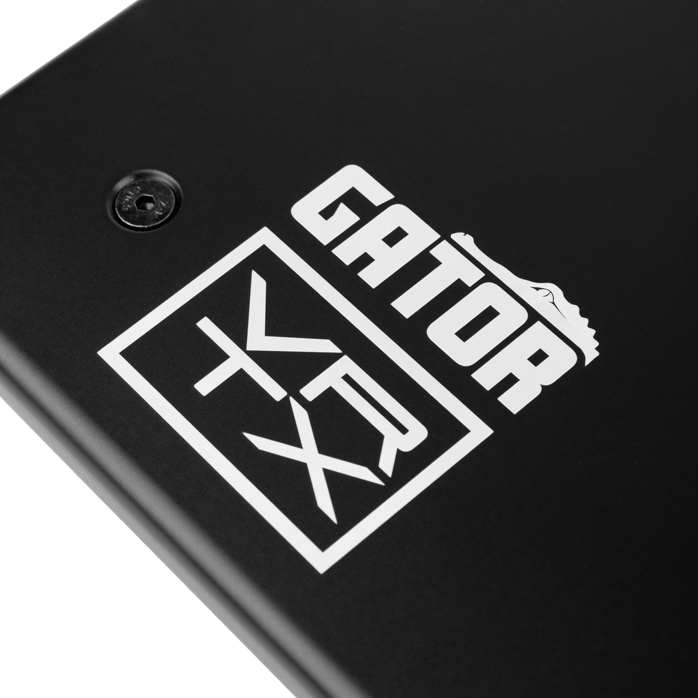Close up of Vertex By Gator Tour Elite 31" x 13" Pedalboard & Riser logo.