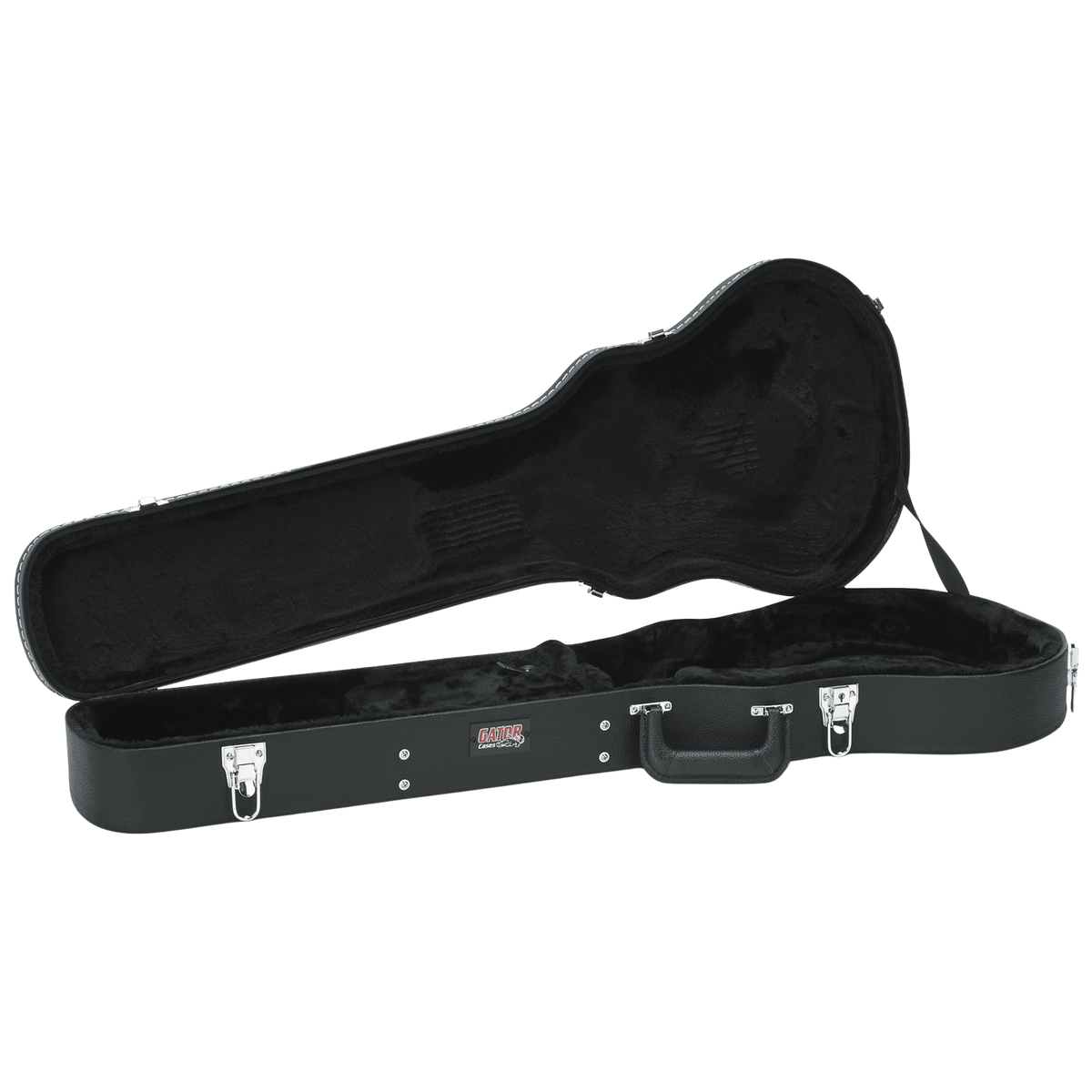 Front of Gator GW-LPS Deluxe Wood Case for Single-Cutaway Guitars.