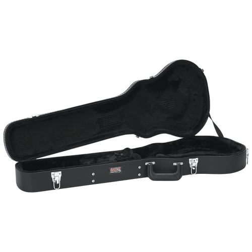 Front of Gator GW-LPS Deluxe Wood Case for Single-Cutaway Guitars.