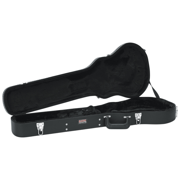Front of Gator GW-LPS Deluxe Wood Case for Single-Cutaway Guitars.