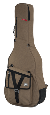Front angle of Gator Transit Series Acoustic Guitar Bag Tan.