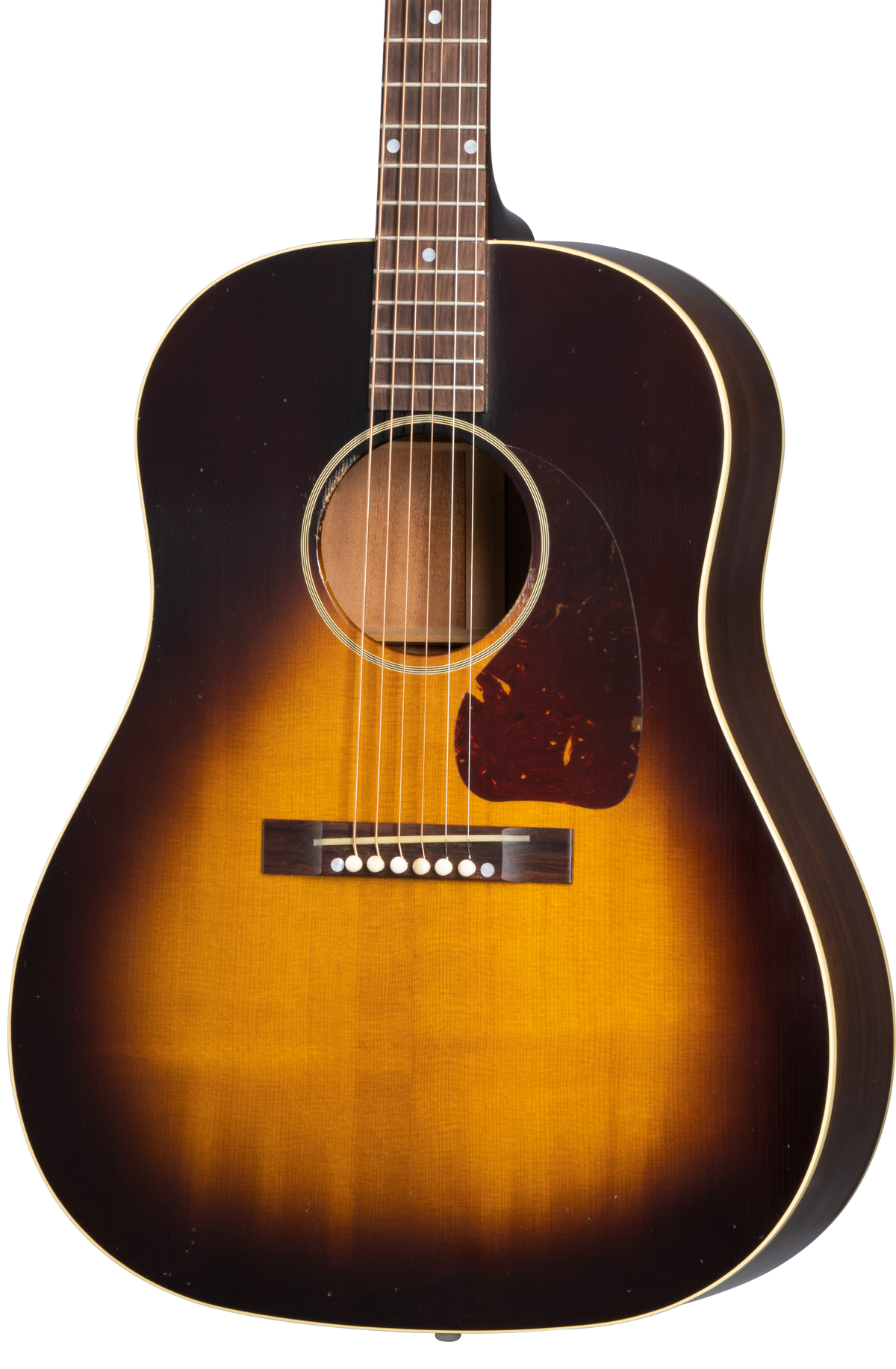 Front of Gibson 1942 Banner J-45 Light Aged Vintage Sunburst.