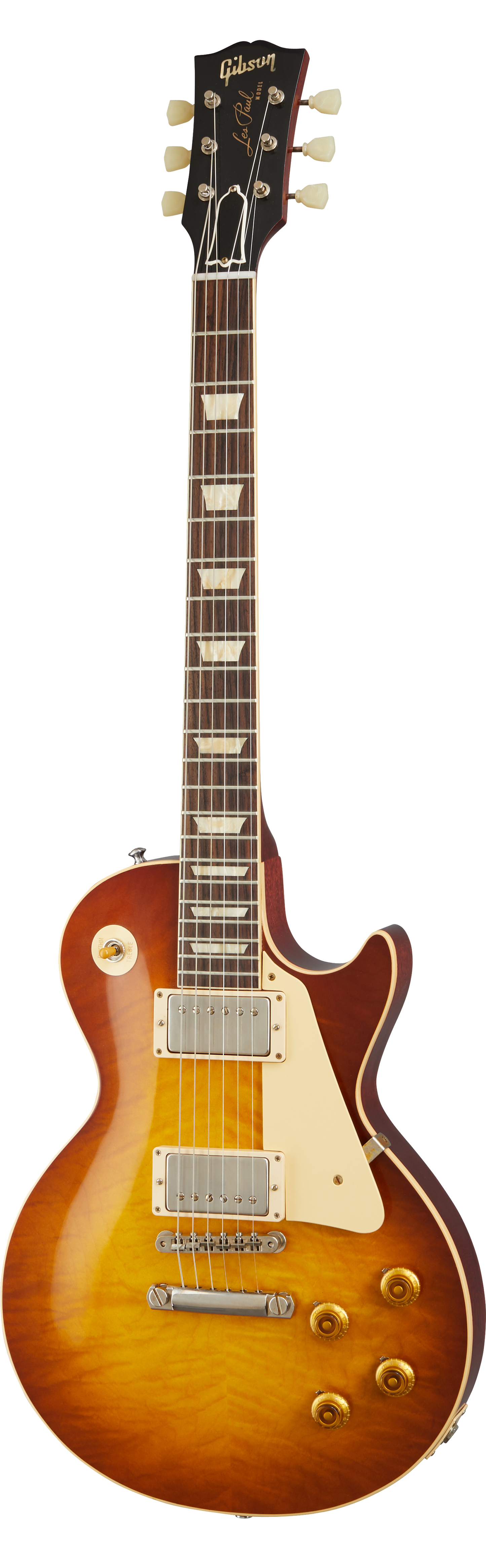 Full frontal of Gibson Custom 1959 Les Paul Standard Reissue VOS Iced Tea Burst.