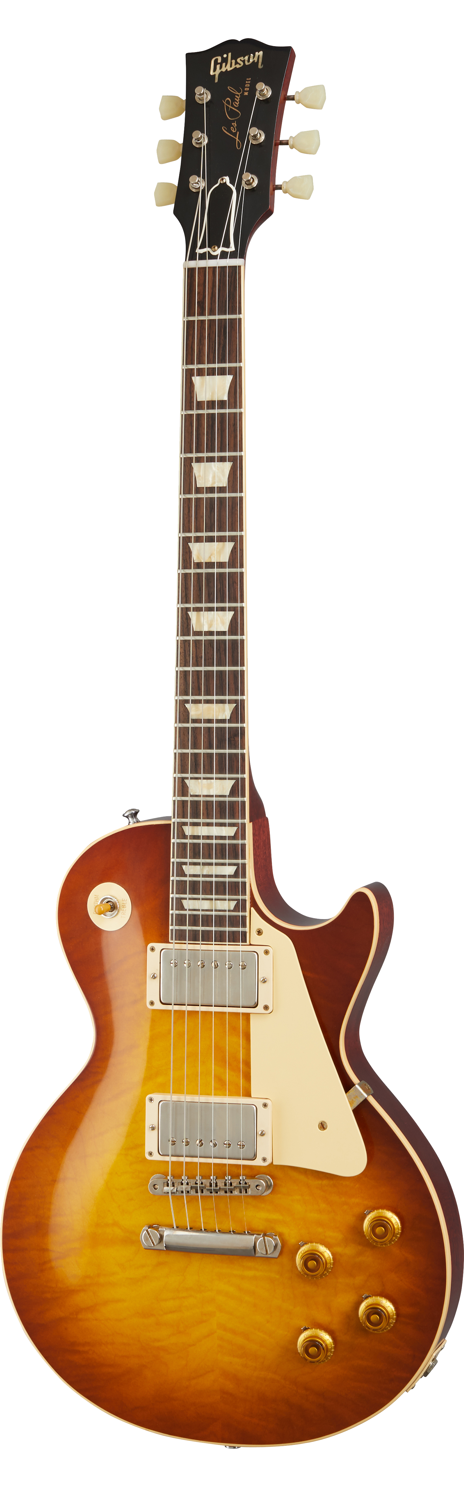 Full frontal of Gibson Custom 1959 Les Paul Standard Reissue VOS Iced Tea Burst.