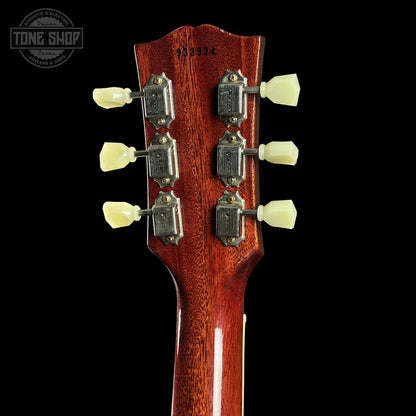 Back of Gibson Custom 1959 Les Paul Sunrise Tea Burst Ultra Light Aged 933934 headstock.