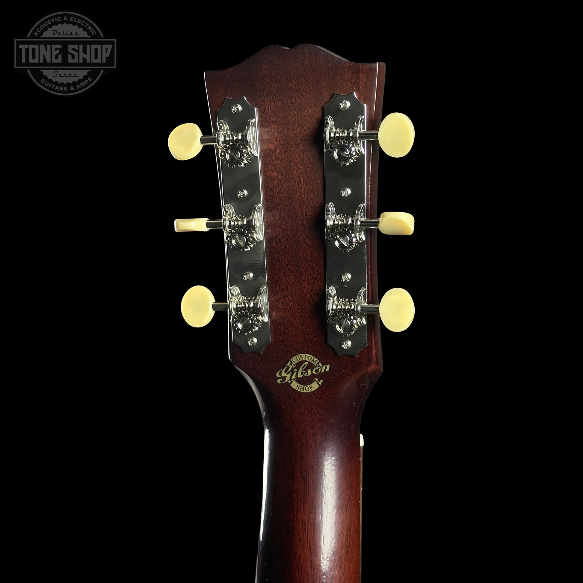 Back of Gibson Custom Dealer Select 1942 J-45 Historic Sinker Mahogany 23205028 headstock.